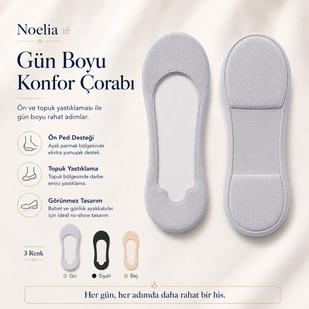 Noelia Gün Boyu Konfor Çorabı | Darbe Emici Yastıklamalı Babet Çorabı