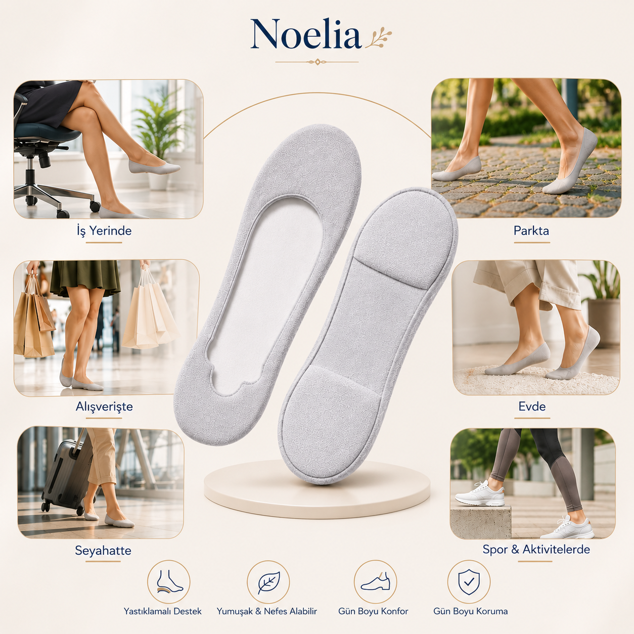 Noelia Gün Boyu Konfor Çorabı | Darbe Emici Yastıklamalı Babet Çorabı