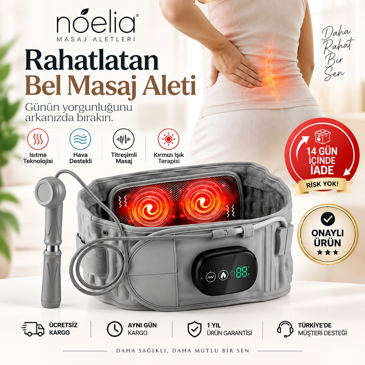 Noelia Rahatlatan Bel Masaj Aleti | Isıtmalı, Hava Destekli ve Titreşimli