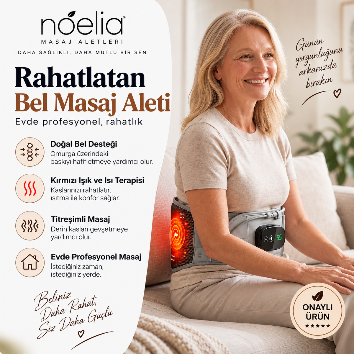 Noelia Rahatlatan Bel Masaj Aleti | Isıtmalı, Hava Destekli ve Titreşimli